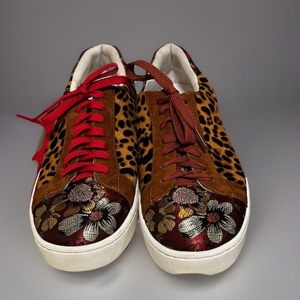 JOHNNY WAS Calfskin Leopard Print and Floral Sneakers Size 9 - Picture 4 of 12